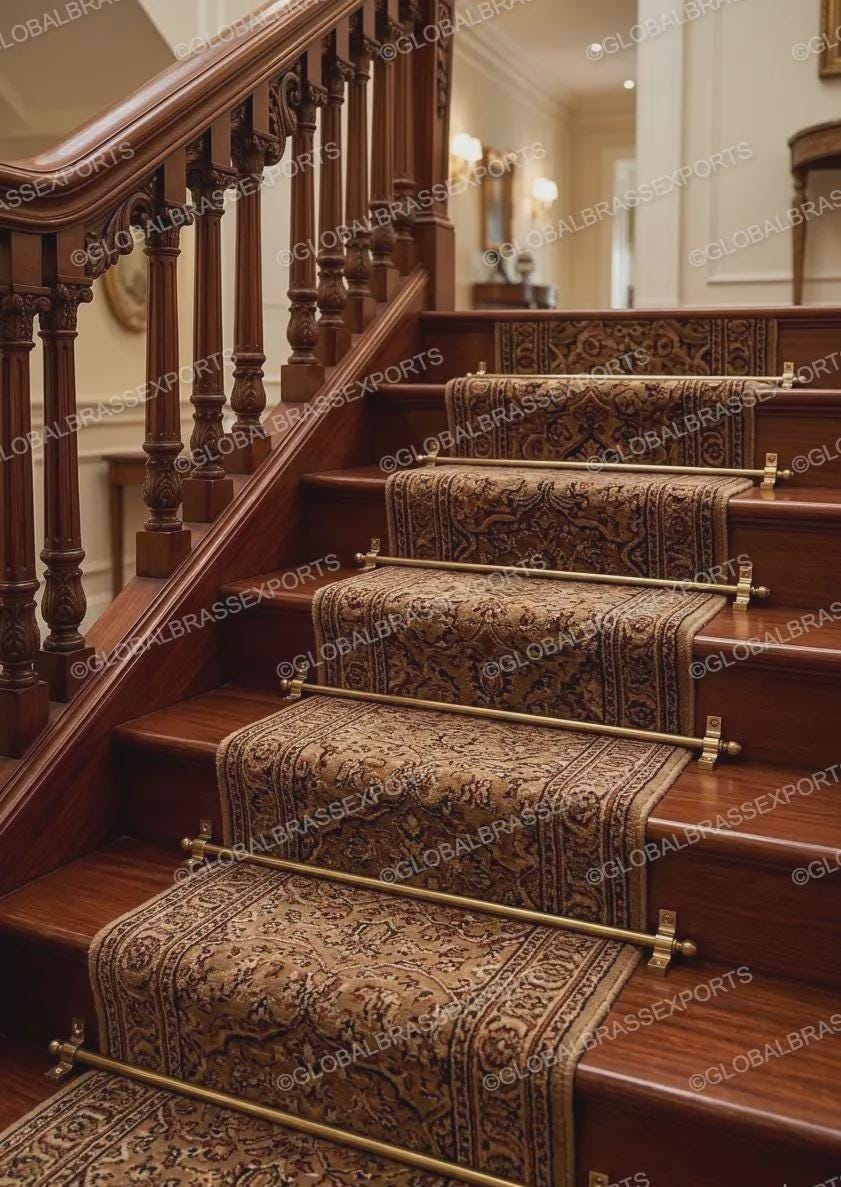Brass Stair Rods Unlacquered POLISHED Finish, Carpet Runner Hardware Set