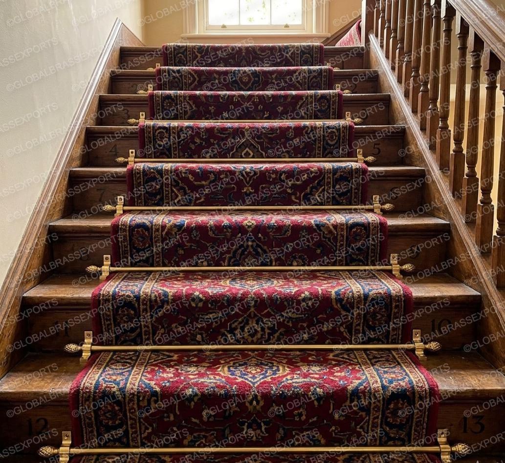 Brass Stair Rods Unlacquered Raw Finish, Carpet Runner Hardware Set