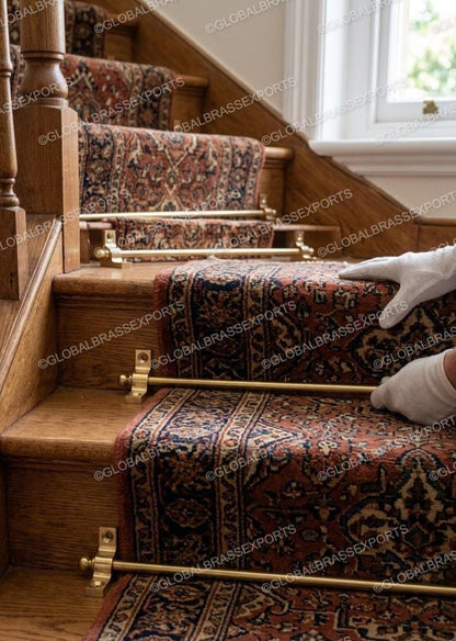 Brass Stair Rods Unlacquered Raw Finish, Carpet Runner Hardware Set