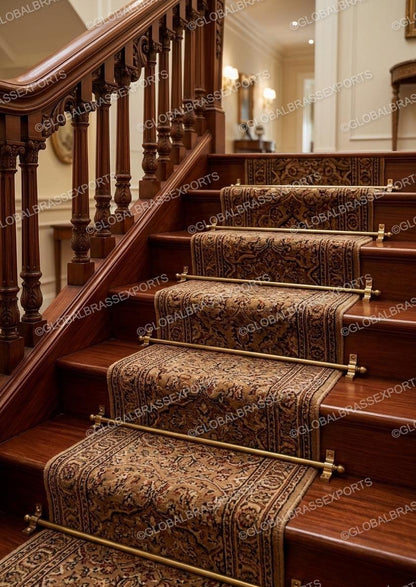Brass Stair Rods Unlacquered Raw Finish, Carpet Runner Hardware Set