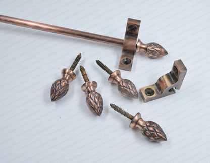 Brass Stair Rods Copper Antique Finish, Carpet Runner Hardware Set, Custom Size Solid Brass Rods, 8mm Thickness, Includes Finial Options