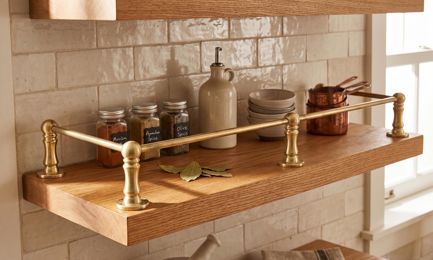 Unlacquered I LAcqured Brass Gallery Rail Tipping Rail for Shelves | Matte Brushed Finish | Solid Brass Shelf Support Bar |